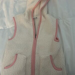 Old Navy Cream Sherpa Vest with Pink Accents